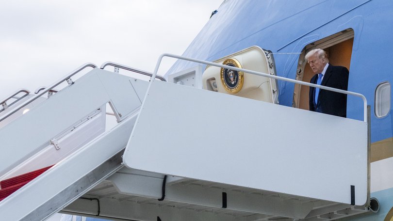 President Donald Trump disembarks from Air Force One at Joint Base Andrews, Md., April 6, 2025. “I believe that we should have the most impressive plane,” President Trump said in May.