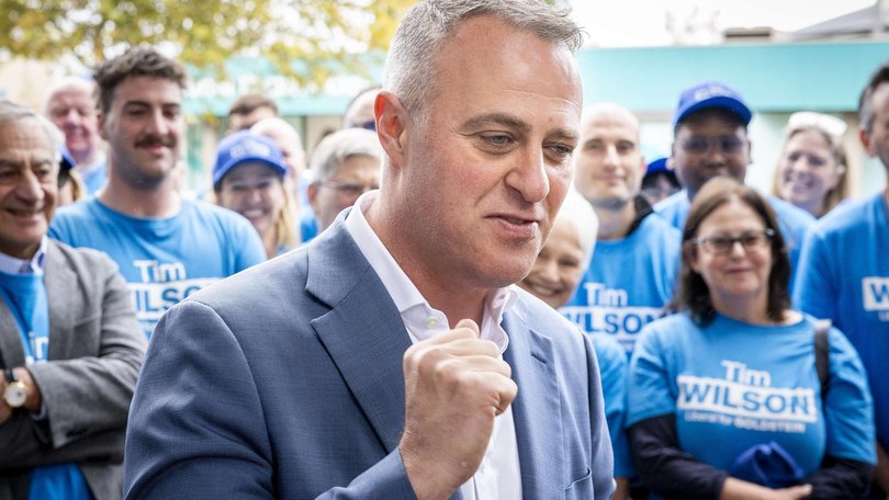Liberals candidate, Tim Wilson celebrates after defeating Independent Zoe Daniel in the seat of Goldstein.