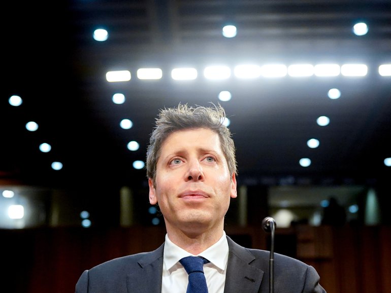 Sam Altman, chief executive officer of OpenAI Inc., sitting before a Senate Commerce, Science, and Transportation Committee hearing in Washington earlier this month.