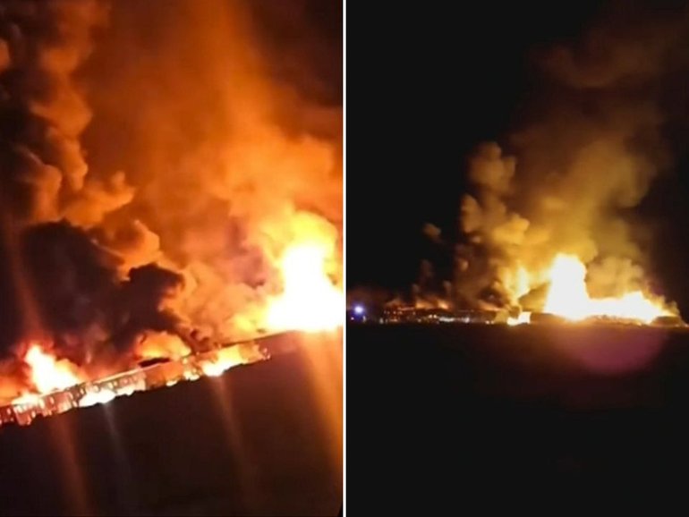 A large industrial fire has broken out in Anakie, west of Melbourne.
