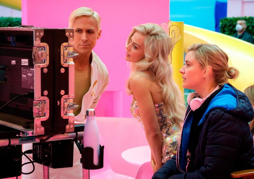 Greta Gerwig on the set of Barbie.