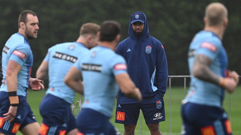 Payne Haas has watched his NSW teammates' opening training session ahead of Origin I. (Dean Lewins/AAP PHOTOS)