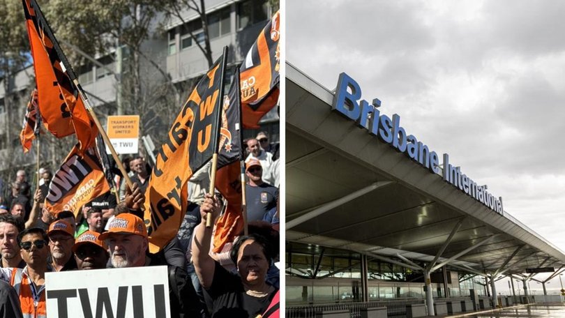 Union-affiliated workers marched at Brisbane Airport in demand for “decent standards” in aviation - calling on airports, governments and regulators to put fair standards in place.