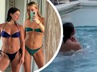The 24-year-old had set up her phone to capture their swim but as they splash around in the rectangular pool they notice an unexpected guest off camera.