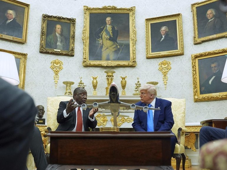 President Donald Trump has spoken to South African President Cyril Ramaphosa in the Oval Office.