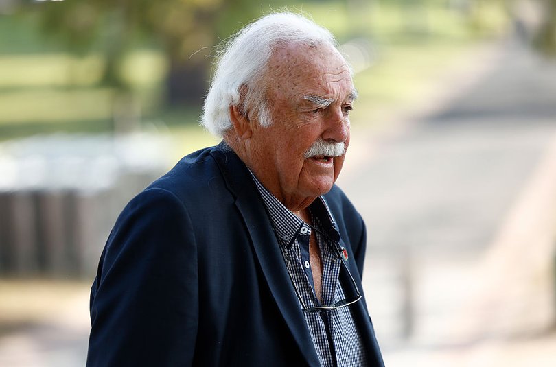Carlton legend Peter ‘Percy’ Jones arrives at Robert Walls Funeral Service at the MCG.