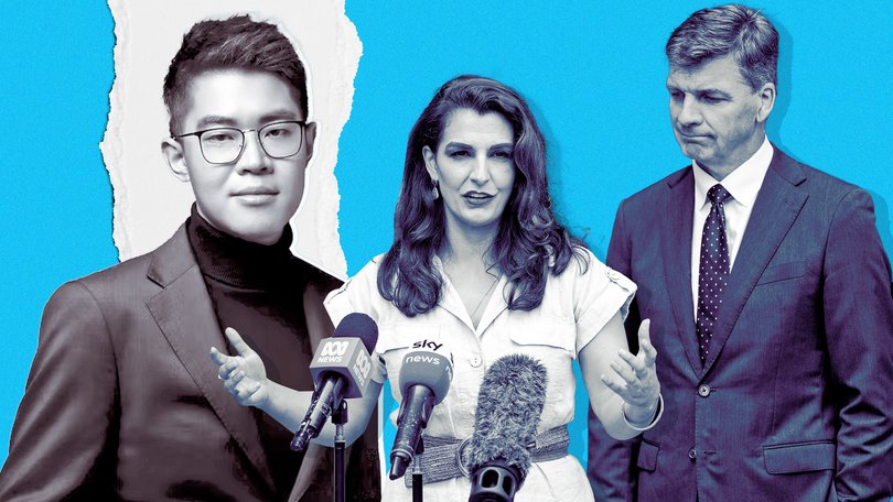 Independent candidate Andy Yin (left) could cost Gisele Kapterian (pictured with Angus Taylor) the seat of Bradfield.
