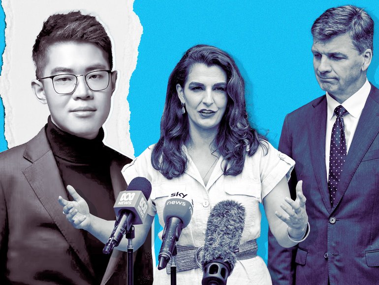 Independent candidate Andy Yin (left) could cost Gisele Kapterian (pictured with Angus Taylor) the seat of Bradfield.