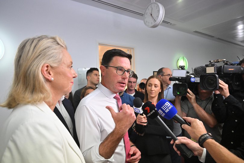 Nationals leader David Littleproud speaks to journalists in the press gallery at Parliament House in Canberra, Thursday, May 22.