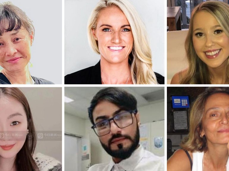 Bondi stabbing victims Jade Young, Ashlee Good, Dawn Singleton, Cheng Yixuan, Faraz Ahmed Tahir and Pikria Darchia.