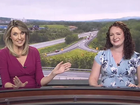 Julia Dunn announces the breaking news that her co-anchor Olivia Jaquith’s water broke just before the newscast.