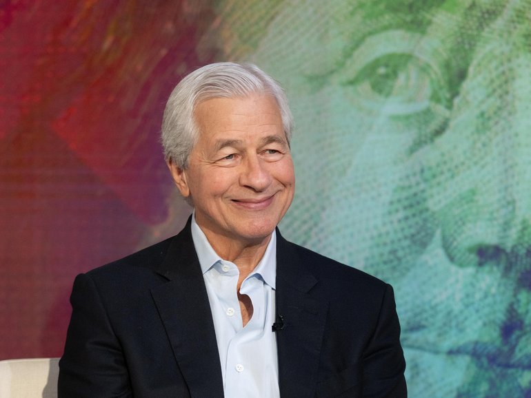NEW YORK, NEW YORK - APRIL 09: CEO of JPMorgan Chase, Jamie Dimon visits "Mornings With Maria" with Maria Bartiromo at Fox Business Network Studios on April 09, 2025 in New York City. (Photo by Noam Galai/Getty Images) Noam Galai