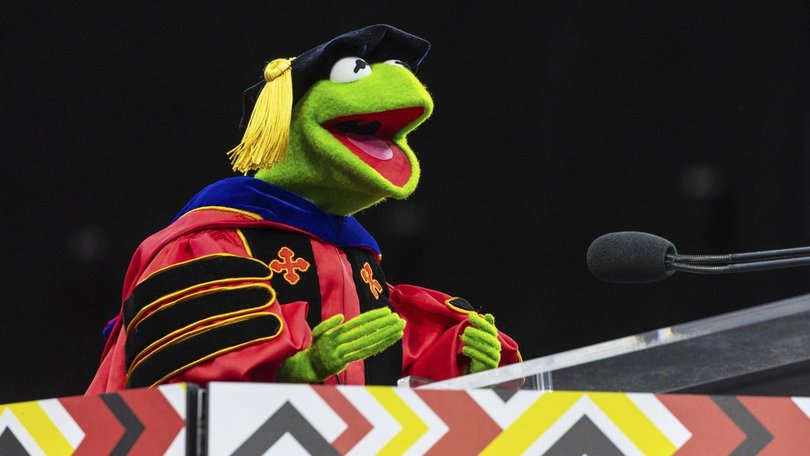 Kermit the Frog has dispensed some advice to the University of Maryland's graduate students. (AP PHOTO)