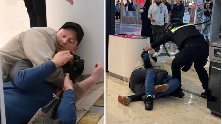 Footage has shown the heroic moment a shopper tackled a machete-wielding man during a frightening attack at a shopping centre in Melbourne’s northeast.