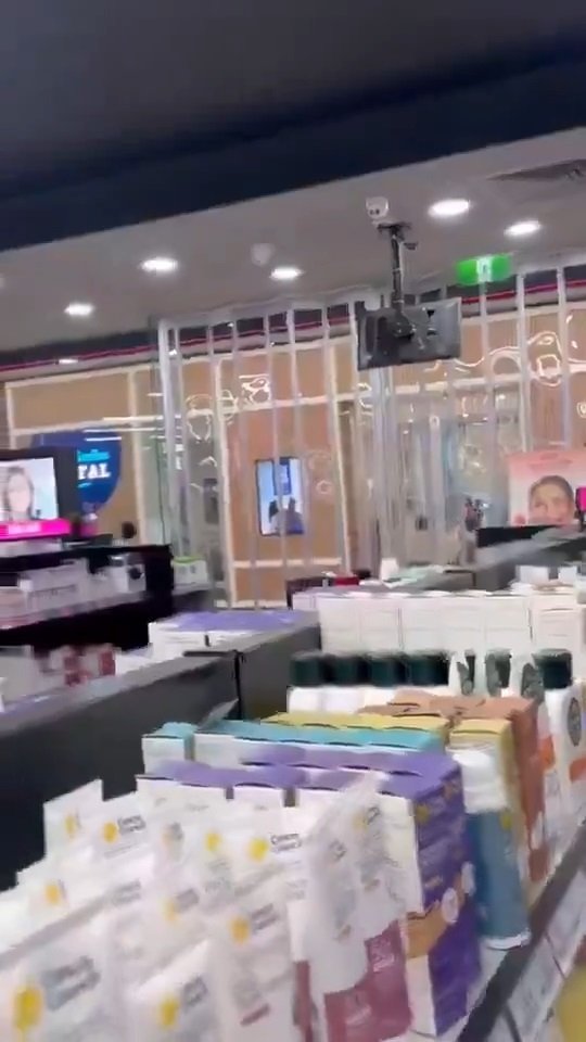 Footage taken from shoppers hiding in a pharmacy.