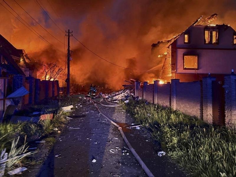 At least 12 people have been killed in Russia's largest missile and drone barrage of its war. (AP PHOTO)