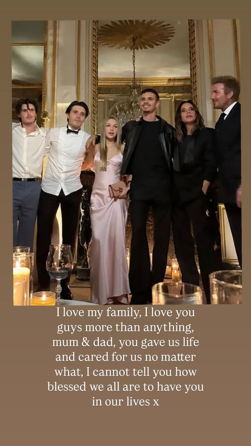 Cruz Beckham, 20, dedicated a social media post to his parents hours after his older brother said he would 'always choose' his wife.