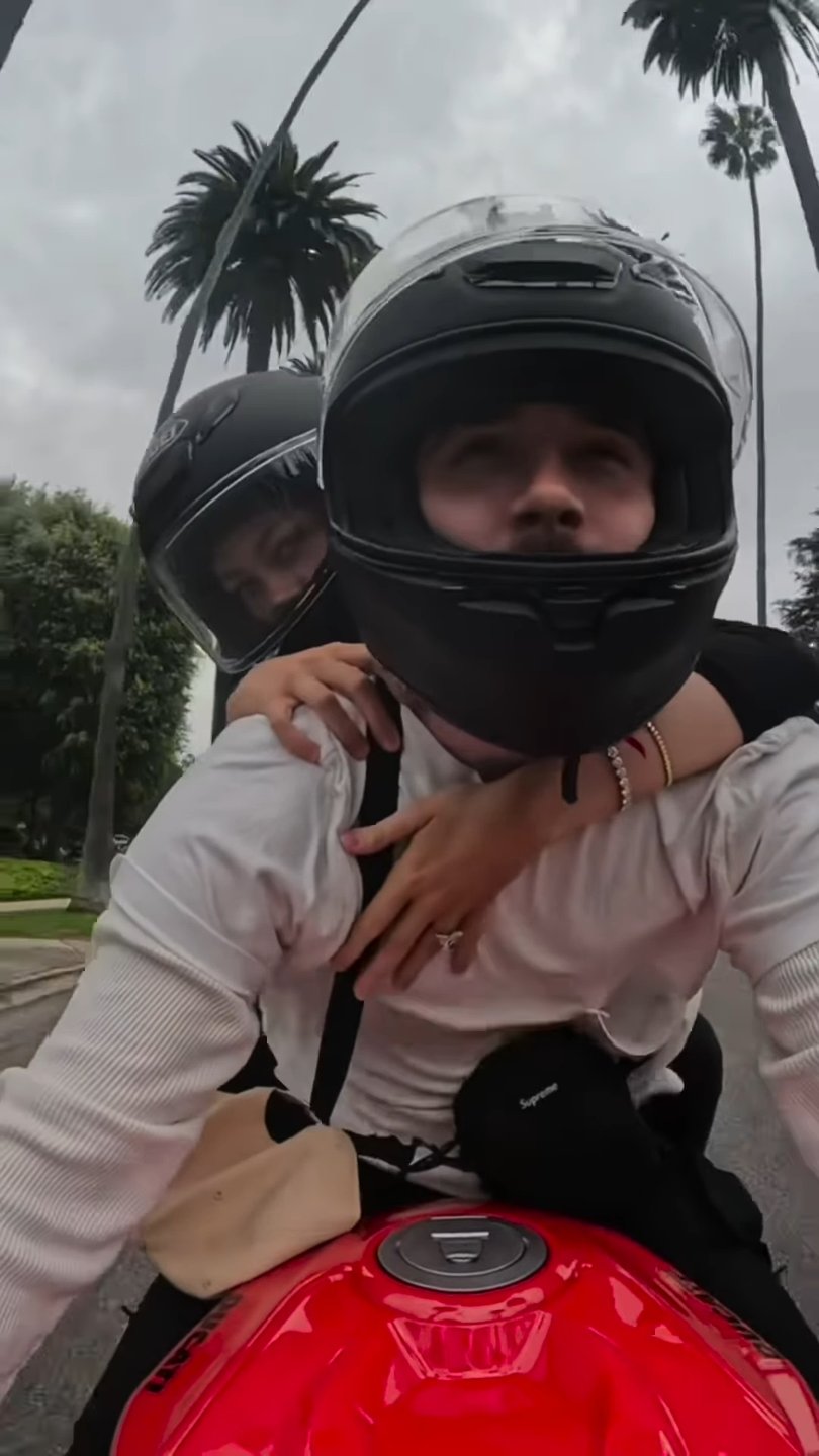 Brooklyn Beckham shared a video of him and his wife Nicola Peltz riding his motorbike.
