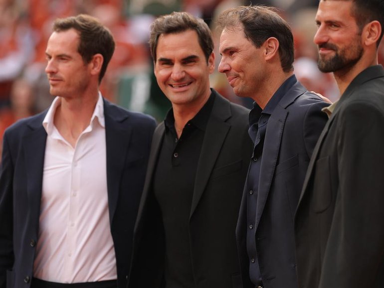 Novak Djokovic  with Andy Murray, Roger Federer and Rafael Nadal in Paris. 