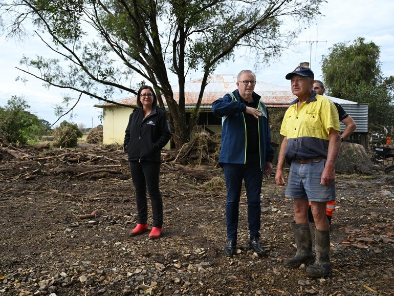 Anthony Albanese with Taree dairy farmer Milton Johnson. 