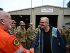 Prime Minister Anthony Albanese meets members of the Australian Defence Force and SES at SES headquarters during a visit to the flood effected region of Taree.