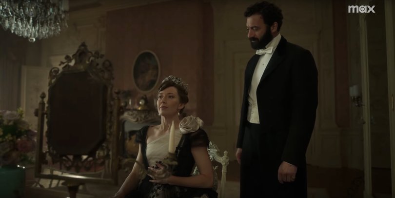 Carrie Coon and Morgan Spector in The Gilded Age season three.