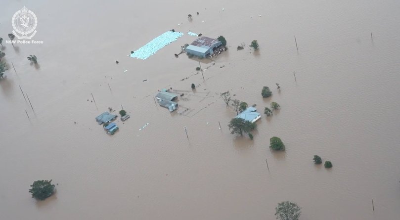 Taree during the height of the floods.