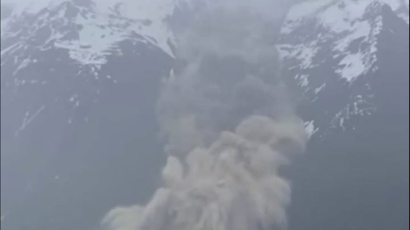An avalanche from the Birch glacier covers buildings in Blatten, Switzerland, 28 May 2025. A number of houses were destroyed in the village of Blatten, but no casualties have been reported, according to authorities. Unknown