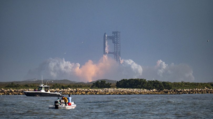 The SpaceX Starship rocket launches from Starbase, Texas, as seen from South Padre Island on May 27, 2025. SpaceX mission control lost contact with the upper stage of Starship as it leaked fuel, spun out of control, and made an uncontrolled reentry after flying halfway around the world, likely disintegrating over the Indian Ocean, officials said.