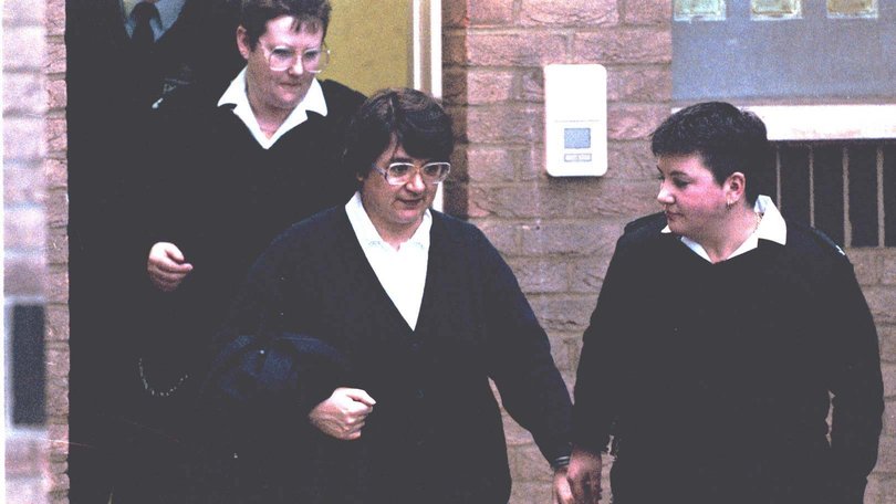 Rose West (centre) photographed after appearing at Gloucester Magistrates Court in early 1995.
