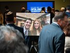 A picture of the slain Yaron Lischinsky, 30, and Sarah Lynn Milgrim, 26, seen at the reopening of the Capital Jewish Museum on Thursday. 
