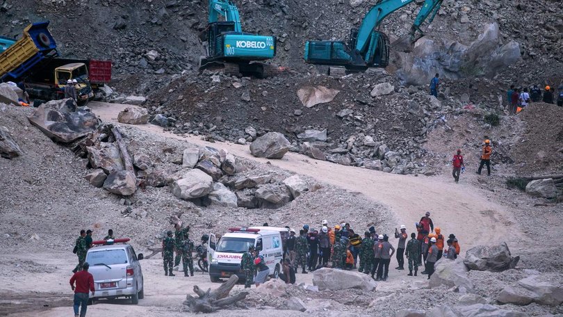 Rescuers are searching for victims after a quarry collapsed in West Java province, Indonesia.