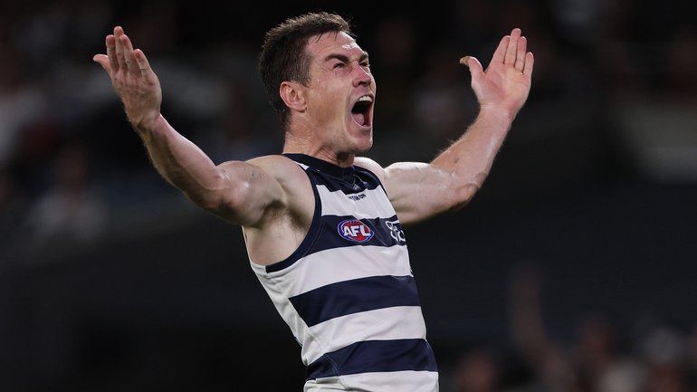 West Coast coach Andrew McQualter admits it will take more than one man to stop Geelong megastar Jeremy Cameron, as the athletic forward looms large against West Coast.
