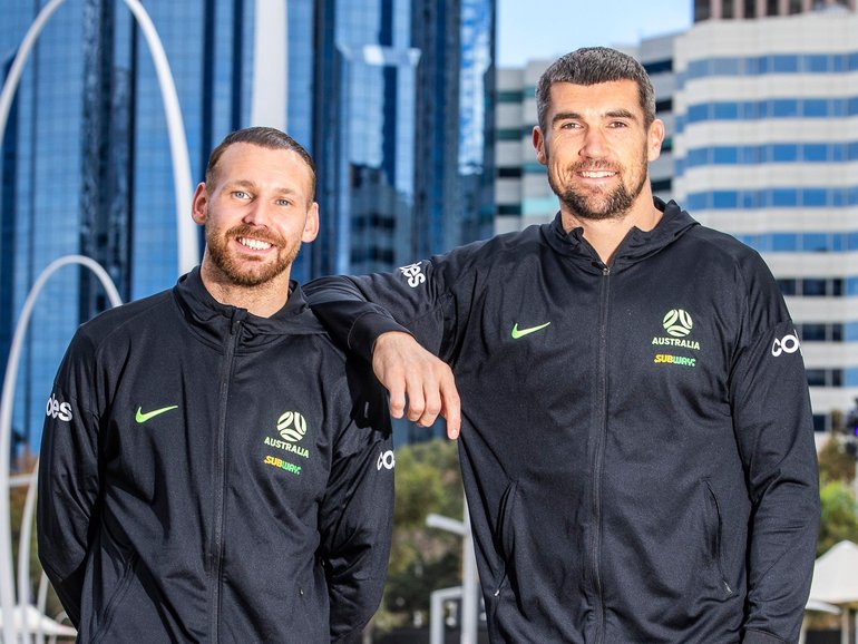 Socceroos duo Martin Boyle and Mathew Ryan. Kelsey Reid