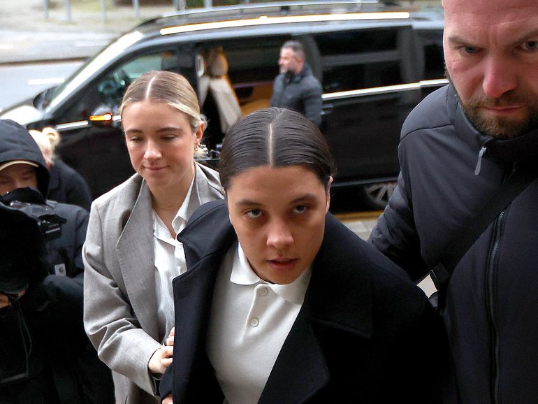 Sam Kerr arriving at court in Febraury.