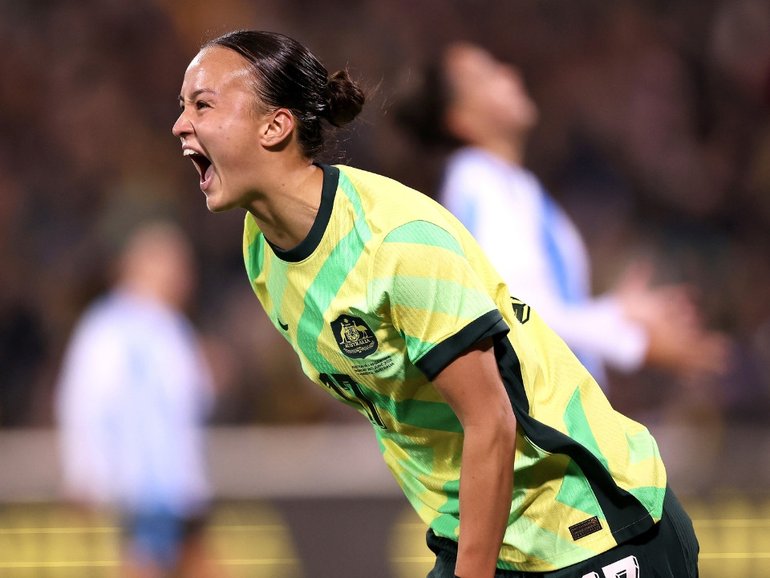 Amy Sayer scored twice on her return to the Matildas. 