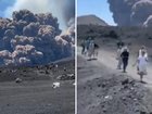A massive volcanic eruption near a popular European holiday destination has seen dozens of terrified tourists run for safety.