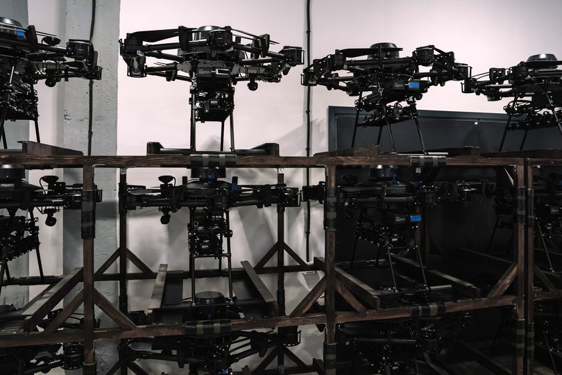 Ukrainian Vampire hexacopter bomber drones at the Skyfall military technology company. MUST CREDIT: Andrew Kravchenko/Bloomberg