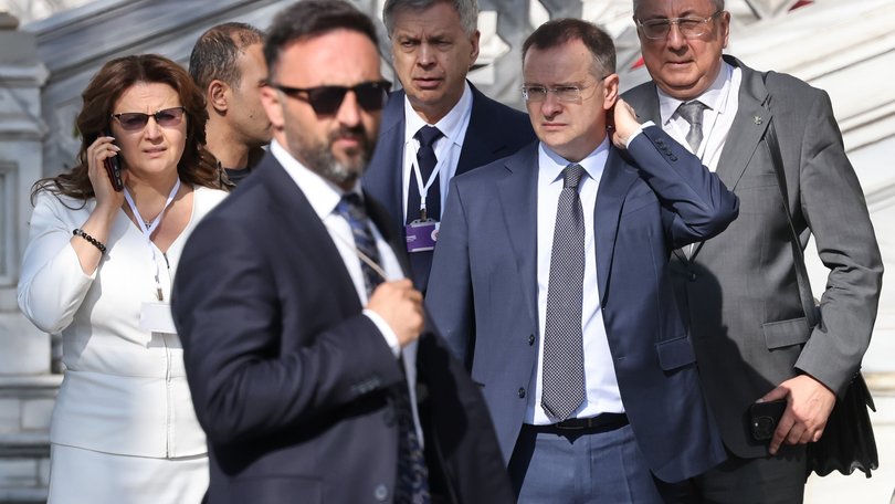 ISTANBUL, TURKEY - JUNE 2: Head of the Russian delegation and Kremlin aide, Vladimir Medinsky (2nd R) leaves after the second round of Ukraine-Russia peace talks at Ciragan Palace on June 2, 2025 at  in Istanbul, Turkey.