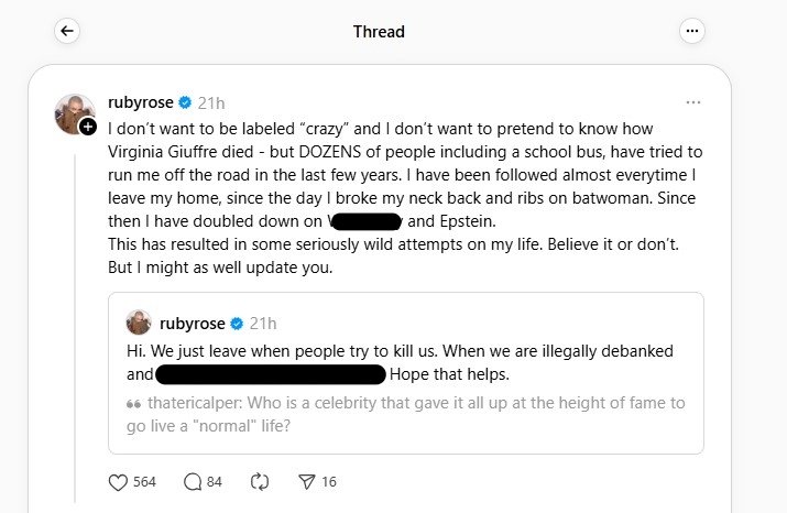 The posts Ruby Rose made on Threads.