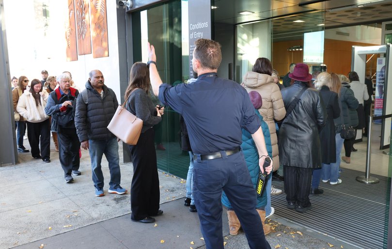 Crowds queue to enter the court in Morwell for Erin Patterson’s trial. Picture: NewsWire/ David Crosling Picture: David Crosling NewsWire