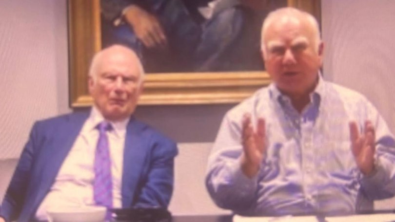 Administrative committee members Richard Alston, left, and Alan Stockdale as they appeared in the NSW Liberal Women’s Council online meeting on Tuesday night.