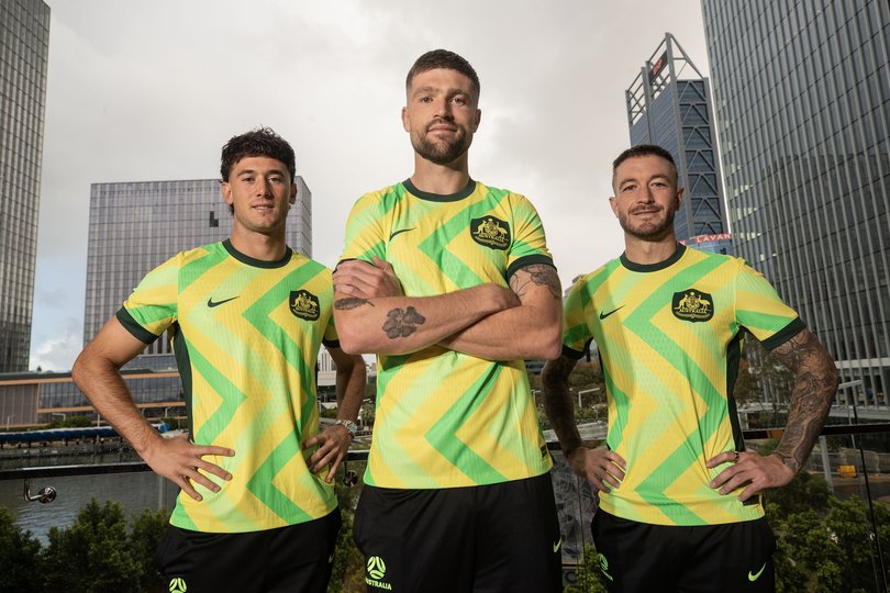 L-R are Socceroos players Alessandro Circati, Cameron Burgess and Adam Taggart. They are pictured at Ritz-Carlton Perth.