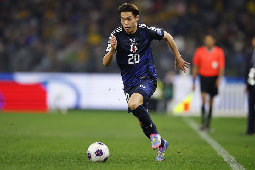 PERTH, AUSTRALIA - JUNE 05: Kota Tawaratsumida of Japan runs down the pitch during the 2026 FIFA World Cup Round Three AFC Asian Qualifier match between Australia Socceroos and Japan at Optus Stadium on June 05, 2025 in Perth, Australia. (Photo by James Worsfold/Getty Images)