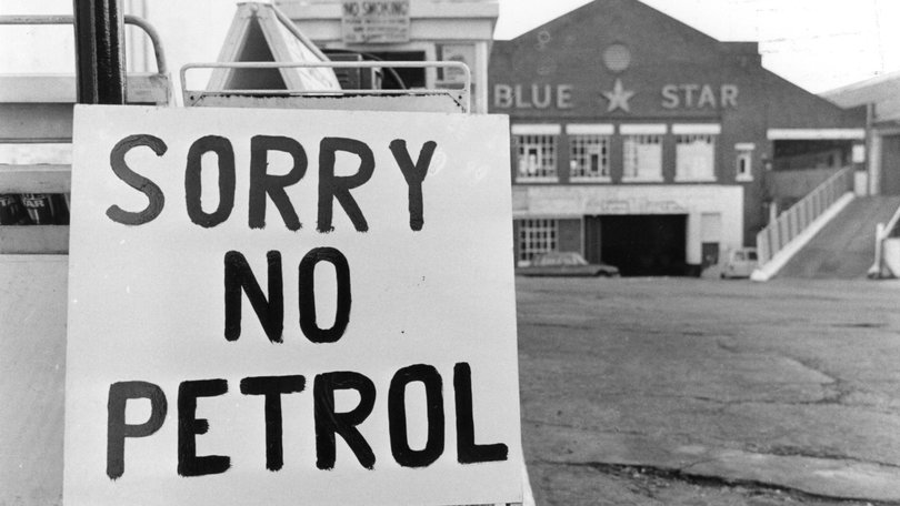 1973: A garage during the petrol shortage of 1973 displaying a 'No Petrol' sign.