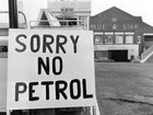 1973: A garage during the petrol shortage of 1973 displaying a 'No Petrol' sign. 