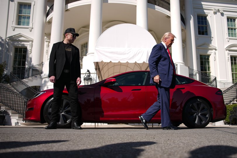 Mr Trump is reportedly considering either selling or giving away his red Tesla S.