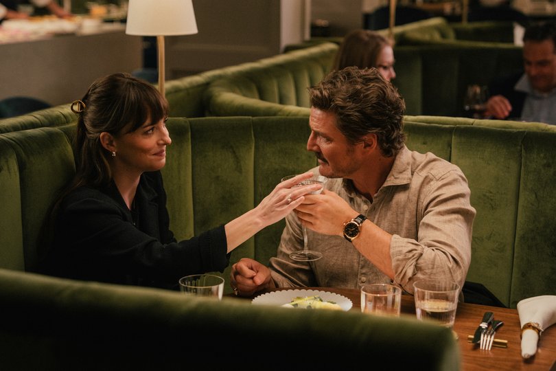 Dakota Johnson and Pedro Pascal in Materialists.