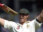 Matthew Hayden raises his bat after breaking the world record of 375 runs by hitting 380 in 2003.