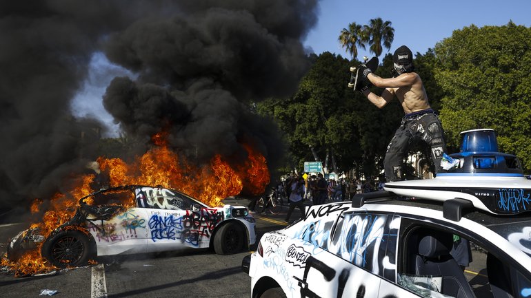 Protesters gathered in LA’s downtown area and the nearby cities of Compton and Paramount in response to a series of deportation raids, sparking an ‘unprecedented’ reaction from the Trump Administration.